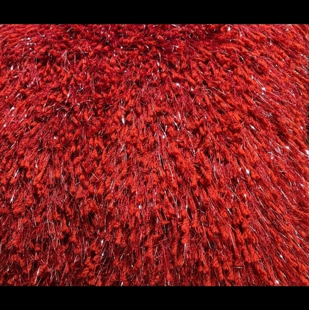 19x19 Valentines Red Shag Silver Tinsel Throw Pillow Decor by Celebrity Home NEW